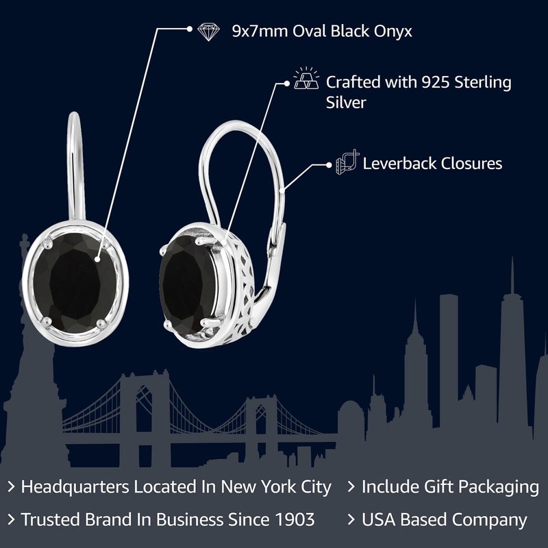 Gem Stone King 4.00 Cttw Black Onyx Dangle Earrings For women | 925 Sterling Silver | Gemstone Birthstone | Oval Cut 9X7MM - Image 2